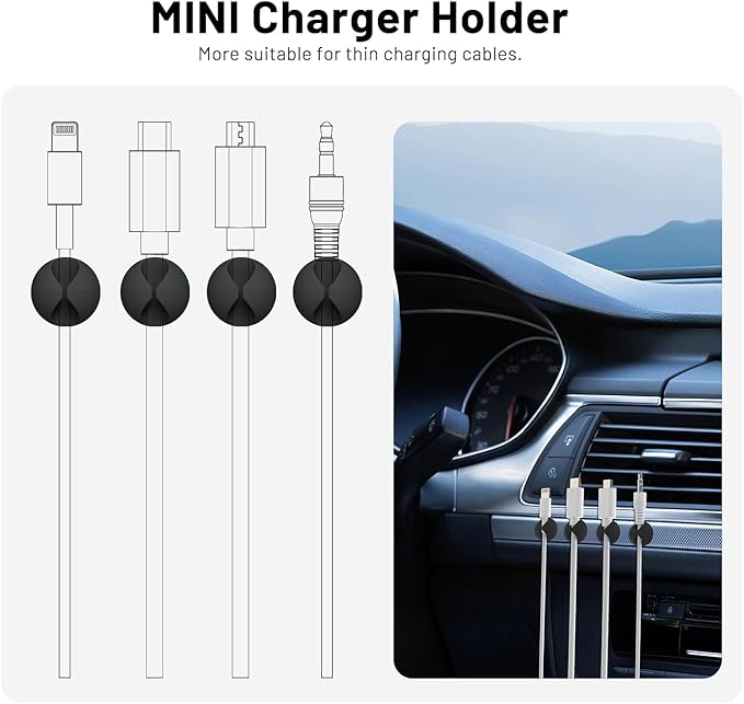 18 Pack Mini Cable Clips, Znben Cord Organizer Holder Adhesive Cord Management Charger Wire Holder Clips for Desk, Home, Office, Car, Cubicle, Nightstand Black-NeatNest