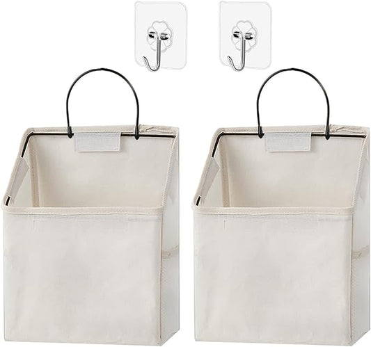 2 Pack Wall Hanging Storage Bag, Hanging Organizer Bag with Sticky Hook, Wall Organizer for Dormitory Bathroom Bedroom Kitchen (White)-NeatNest