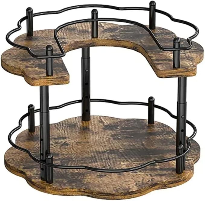 2-Tier Wooden Lazy Susan Turntable Organizer for Cabinet, Table Top, Kitchen, Pantry, Bathroom, Vanity Countertop, Rotating Wood Lazy Susans Rack for Spice, Seasoning Storage Organization(Petal)-NeatNest