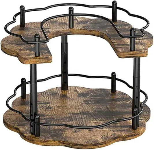 2-Tier Wooden Lazy Susan Turntable Organizer for Cabinet, Table Top, Kitchen, Pantry, Bathroom, Vanity Countertop, Rotating Wood Lazy Susans Rack for Spice, Seasoning Storage Organization(Petal)-NeatNest