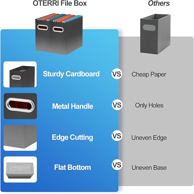 Oterri File Organizer, 2 Packs Small Storage Box, Cardboard File Folder Organizer, Collapsible File Box for Hanging File Folders Letter Size, Portable Filing Organizer with Handle (Gradient Dark Grey)