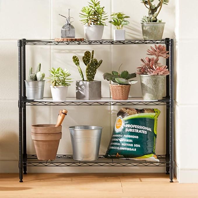 3 Tier Wire Shelving Unit, Adjustable Wire Rack, Metal Storage Shelves for Kitchen, Pantry, Laundry, Bathroom, Closet (13.5" D x 23" W x 31.5" H, Black)