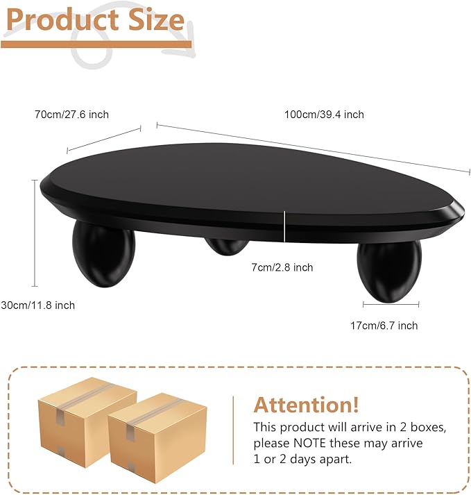 Irregular Coffee Table with 3 Oval Legs Cream White Live Edge Coffee Table Modern Cute Cloud Indoor Central Table Low Tea Table for Living Room Easy Assembly,Water Drop c Black 39.4"