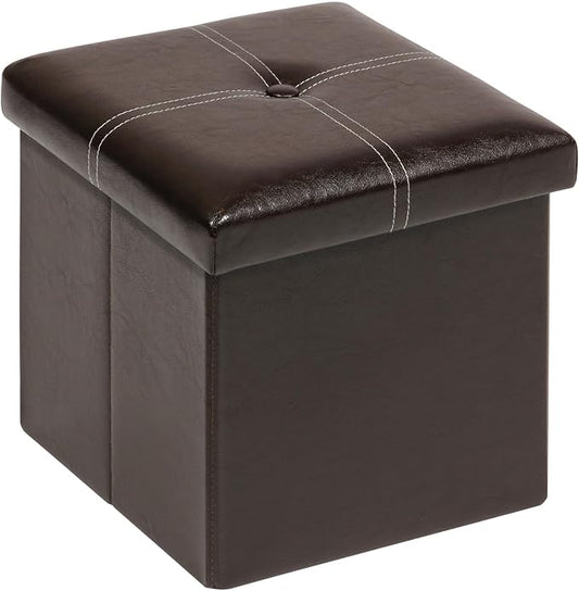 B FSOBEIIALEO Folding Storage Ottoman, Faux Leather Footrest Seat Coffee Table Toy Chest Kids, Brown 11.8"x11.8"x11.8"