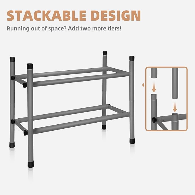 STORAGE MANIAC Expandable Shoe Rack, 4 Pairs Stackable Small Shoe Rack, Metal Adjustable Shoes Organizer for Closet, Entryway, Hallway, Garage, Front Door, Shoes Shelves, Black 1 Tier-NeatNest