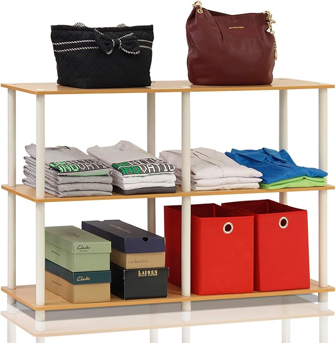 Furinno 99130BE/WH 3-Tier Double Size Storage Display Rack, Beech/White