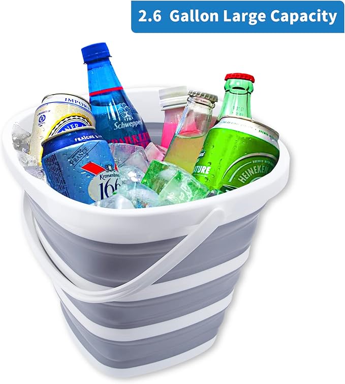 2 Pack Collapsible Buckets 10L 2.6 Gallon Cleaning Bucket Mop Bucket Folding Foldable Portable Small Plastic Water Supplies for Outdoor Garden Camping Fishing Car Wash Space Saving Square Grey Blue-NeatNest