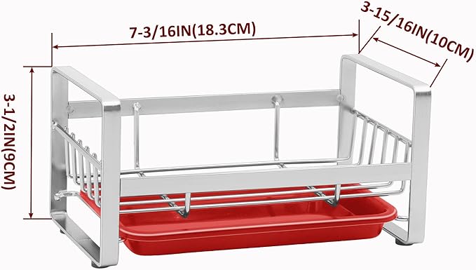 Kitchen Countertop Dish Soap Holder, Sponge Organizer, Basket for Cleaning and Scrub Tool, Kitchen Sink Brush Caddy Holder, Stainless Steel Rust Proof,Red+Silver