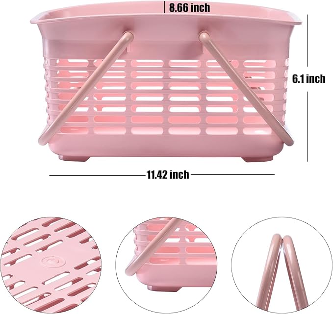 ALINK Plastic Shower Caddy Basket with Handle, Portable Organizer Storage Basket for College Dorm, Bathroom, Kitchen - Pink