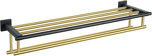 Alise Towel Rack,Towel Hanger with Double Towel Bars,Wall Mount Tower Holder for Bathroom and Lavatory,SUS 304 Stainless Steel Towel Shelf,Gold and Finish,32 Inch