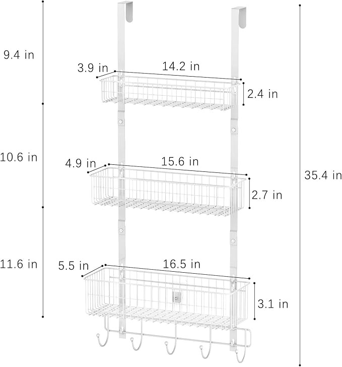 CADUKE Over The Door Organizer Hanger with Basket Hanger Door Towel Rack with 5 Hooks Back of Door Storage Organizer Behind Door Hooks Hanger Shelf for Bathroom, Kitchen, Office, White-NeatNest