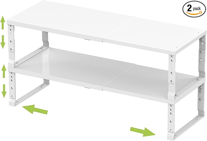 Expandable Stackable Spice Rack Organizer for Kitchen Cabinet,Adjustable Counter Shelf, countertop, Pantry,Cupboard,Bathroom,Bedroom(2Packs/White/Medium)-NeatNest