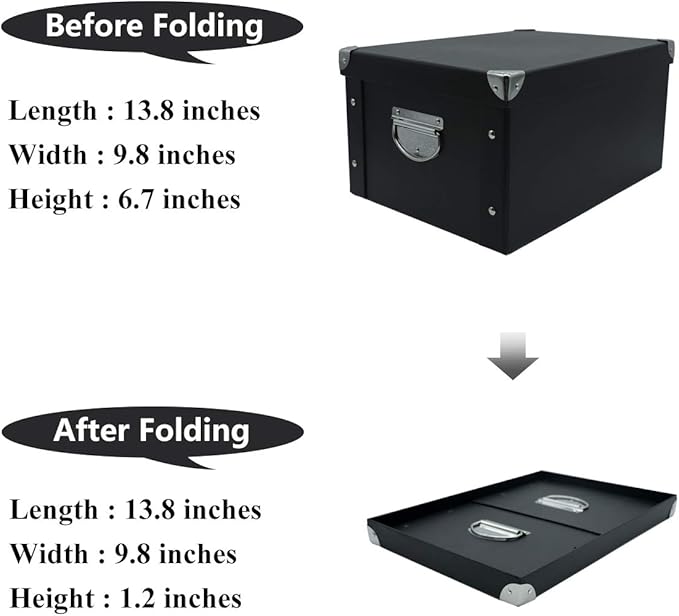 GUOZI Collapsible Storage Box, Decorative Memory Box with Lid & Metal Reinforced Corners, Organizer Gift Box for Keepsake Toy Photos Office Nursery Wardrobe Bookshelf (2Pcs-Black, 35 * 25 * 17.5cm)-NeatNest