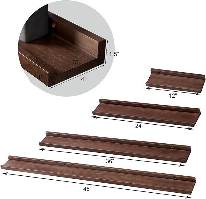 12 Inch Floating Shelves Wall Mounted, Rustic Wall Shelves for Decor and Storage, Solid Walnut Wood Shelf, Picture Ledge for Bedroom/Bathroom/Living Room/Kitchen, Walnut Color, 12*4*1.5 (1 Pack)-NeatNest