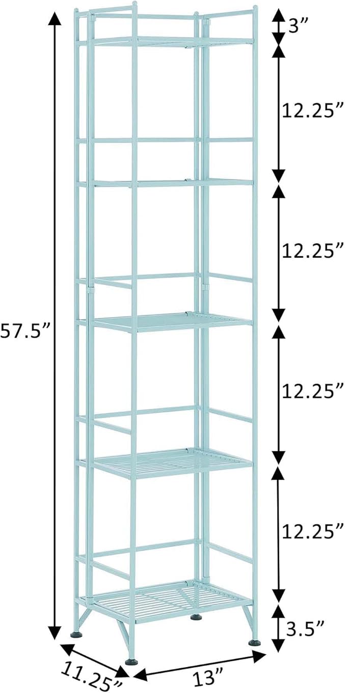 Convenience Concepts Xtra Storage Shelves - 5-Tier Folding Metal Storage Shelves, Closet Organizer for Office, Laundry Room, Bedroom, Garage, Kitchen, Bathroom, Sea Foam-NeatNest