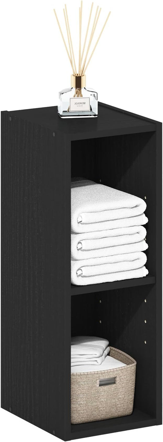 Furinno Fulda 2-Tier Space Saving Storage Shelf Bookcase, 8-Inch Width, Blackwood-NeatNest
