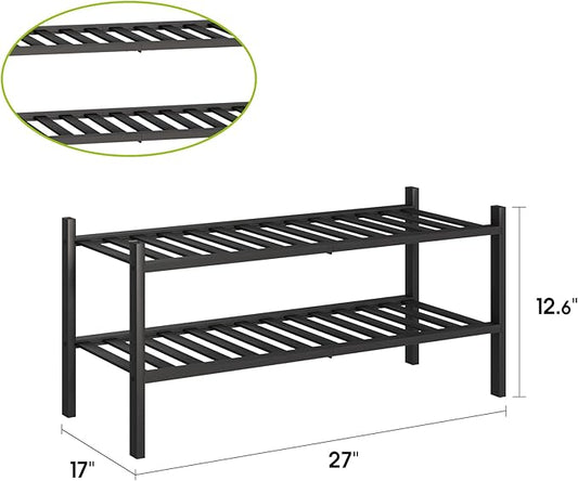 BMOSU 2-Tier Bamboo Shoe Rack Premium Stackable Shoe Shelf Storage Organizer for Hallway Closet Living Room Entryway Organizer (Black Bamboo)-NeatNest
