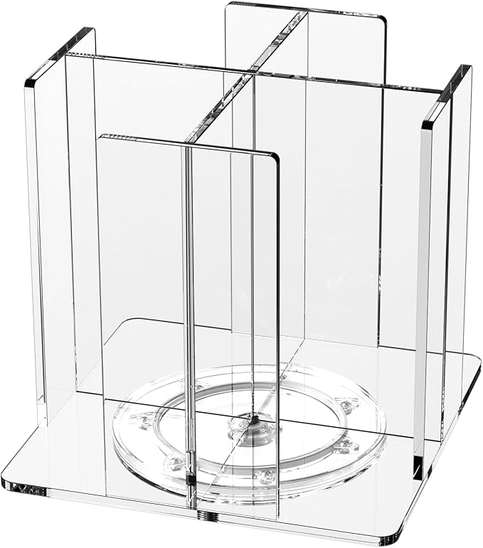 Cup and Lid Holder, 4 Compartment, Square | Rotating Coffee Cup Dispenser Lid Carousel for Restaurant, Buffet, Coffee Station, Bar, Countertop, Clear Acrylic-NeatNest