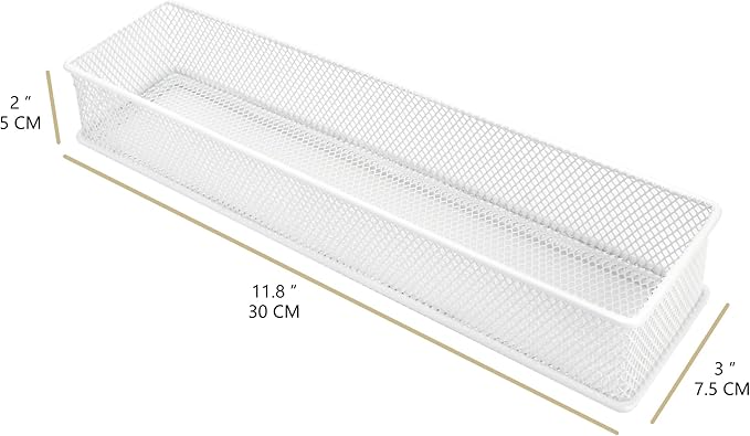 Annova Mesh Stackable Drawer Cabinet and Shelf Organizer Bins Storage Basket School Office Supply Holder Tray- Set of 2 (White, 3x12x2 Inch)-NeatNest