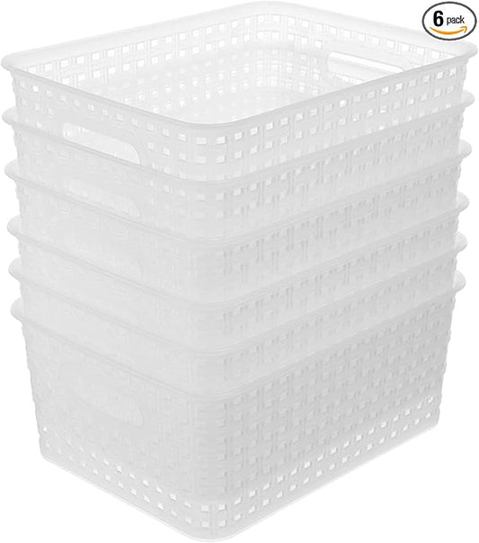 Clear Plastic Woven Storage Basket, 6-Pack Weave Basket Organizer for Kitchen Offices Bathrooms-NeatNest