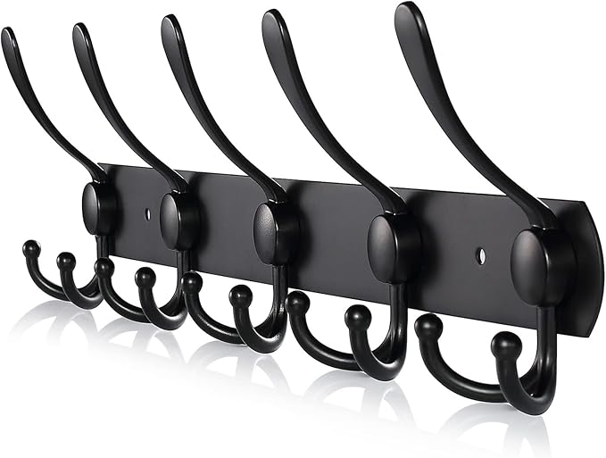 Coat Rack Wall Mounted,5 Tri Stainless Steel Coat Hook for Coat Hat Robes Towel in Mudroom Entryway (Black, 1 Pack 5 Hook)-NeatNest