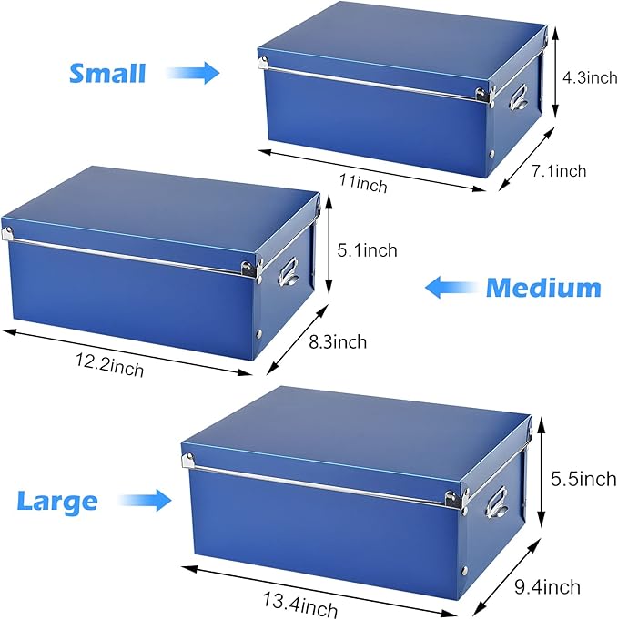 SEEKIND photo boxes storage, storage boxes with lids and Handles, 3 in 1 Set, Multiple Size(Small/Medium/Large) Plastic Box for Photos, Document, Cosmetic, Socks, Snacks, Etc(Blue)-NeatNest