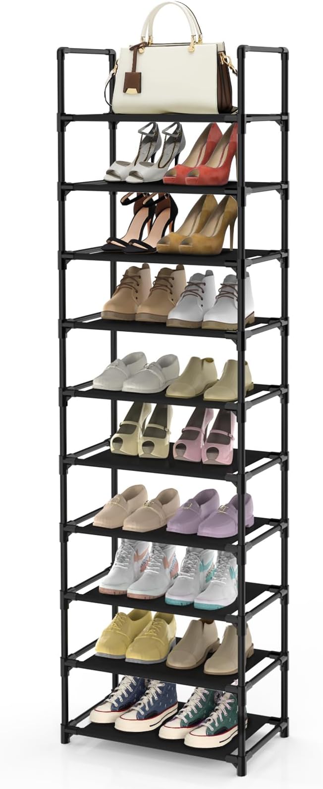 barsone Shoe Rack 10 Tiers, 20-25 Pairs Shoe Organizer Storage Shelf Stand Tower Shoe Rack, Space Saving Shoe Shelves Narrow Free Standing Shoe Rack for Closet Entryway Hallway Apartment Garage-NeatNest