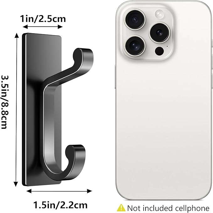 6 Pack Self Adhesive Wall Black Hooks - Sticky Hooks Wall Mount for Clothes, Towel, Robes, Keys, Purse, Backpack, Heavy Duty Hooks for Door Kitchen Bathroom Shower Rental Houses, Hold 10Lbs.