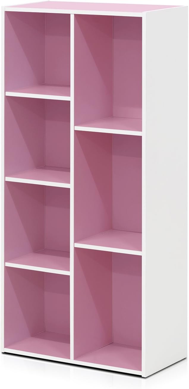 Furinno 7-Cube Reversible Open Shelf, White/Pink 11048WH/PI-NeatNest