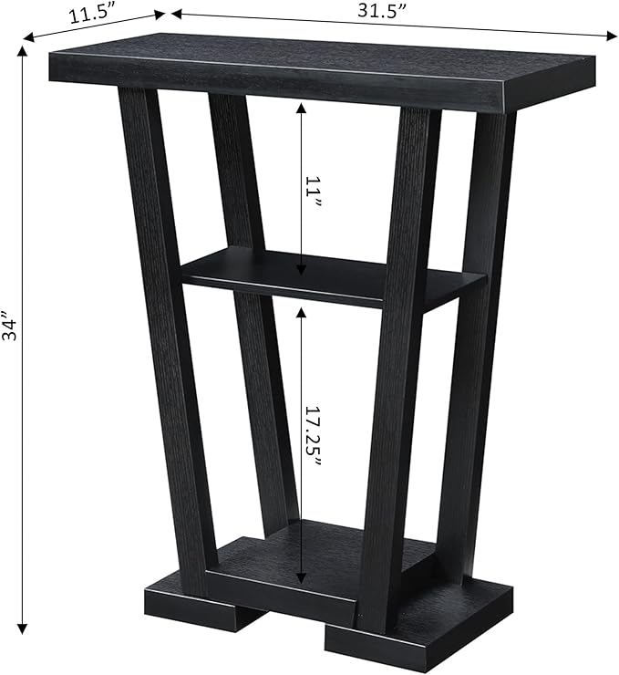 Convenience Concepts Newport V Console Modern Sofa Storage Shelves, Narrow Entryway Hall Living Room, Display Accent Table, 31.5", Black-NeatNest