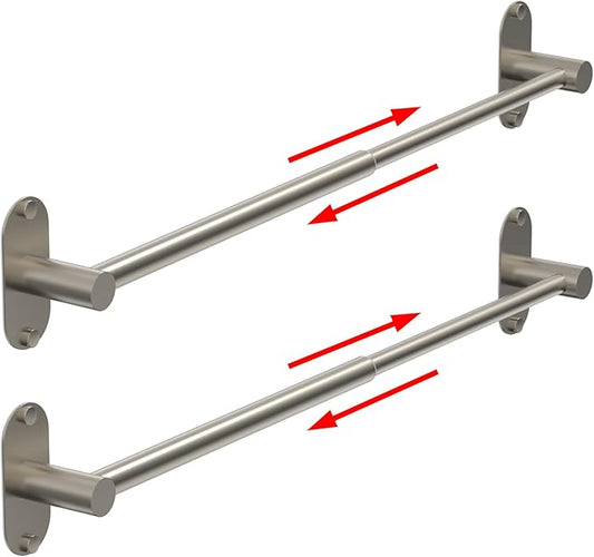 Towel Bar, Adjustable 14.4inch - 25.2inch Towel Rack, Self Adhesive & Wall Mounted for Bathroom Kitchen Hand Towel Holder Cloths SUS 304 Stainless Steel Organizer Single Bar Nickel Brushed