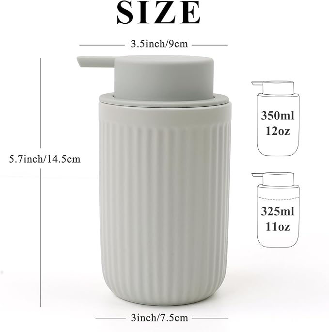 BosilunLife Grey Soap Dispenser Set - 2 Pack 12oz Ceramic Dish Soap Dispenser with Rust Proof Pump for Kitchen, Hand Soap and Lotion Set Suitable for Farmhouse Bathroom Decor with Waterproof Labels-NeatNest