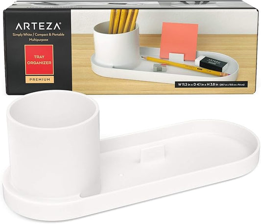 Arteza Office Desk Organizer, 11.3 x 4.1 x 3.8 inches, Modern Ivory Pen Holder with Phone Compartment, Desk Accessory for Stationery and Art Supplies-NeatNest