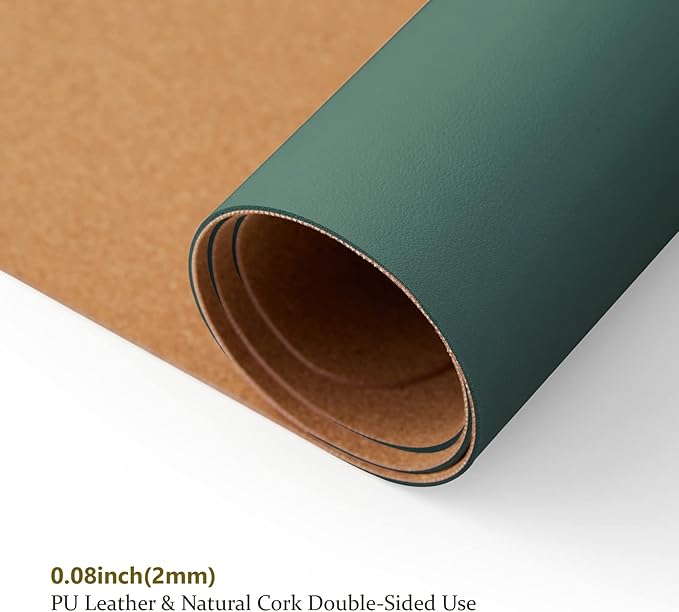 Cork Desk Mat - Dual-Sided Desk Pad for Office and Home - Desk Organization and Accessories - Ideal for Large Mouse Pad and Desk Mats on Top of Desks(Dark Green,80cmx 40cm)-NeatNest