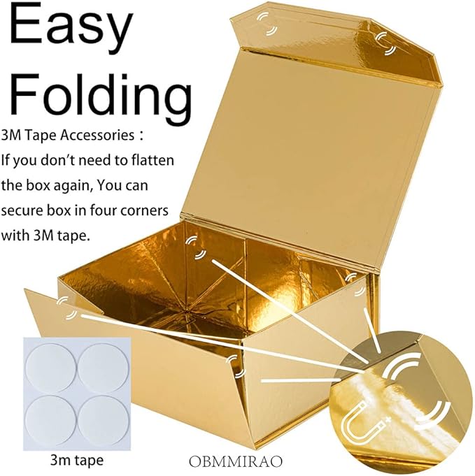 10 Small Gold Gift Boxes 9.5x7x4 Inches, Magnetic Gift Box with Lid for Gift Packaging, Wholesale gift boxes for Presents, Bridesmaid Proposal Boxes (Glossy Gold, 10pcs/pack)-NeatNest