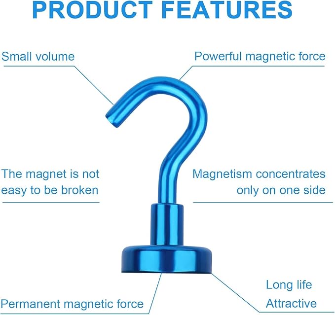 DIYMAG Magnetic Hooks, 30Lbs Strong Heavy Duty Cruise Magnet S-Hooks for Classroom, Fridge, Hanging, Cabins, Grill, Kitchen, Garage, Workplace and Office etc, (20 Pack-Blue)-NeatNest