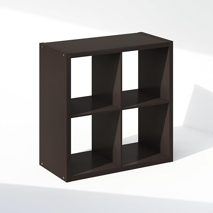 Furinno Cubic Open Back Multipurpose Clothing & Closet Storage Organizer Shelf, 4-Cube, Black Dark Oak