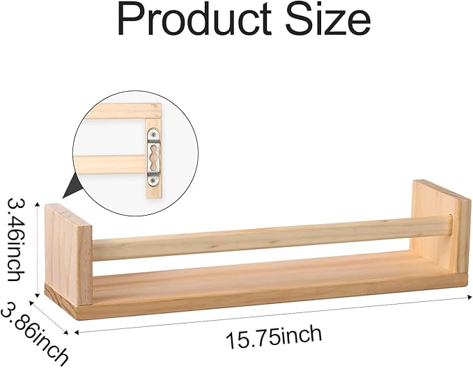 Gneric Floating Shelves for Wall, Burlywood Nursery Book Shelves, 15.7 inch Kids Bookshelf, Wall Shelves for Living Room Bedroom Decor,Kitchen Spice Rack,Bathroom Storage Rack(4 Pack)-NeatNest
