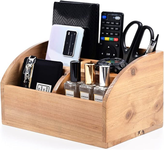 Farmhouse Solid Wooden Mail Sorter Wood Desk Organizer TV Remote Holder Rustic Vintage Caddy Mail Basket Storage Caddy for Bills, Kitchen, Desktop, Workspace Counter Top Home Decor Office Supplies……-NeatNest