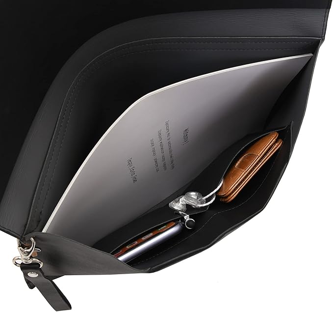 Wonderpool Envelope Case A4 PU Leather File Jacket Pocket Folder Document Case Bag with Removable Hand Strap and 4 Pocket for Documents Tablet Phone Stationery (Black)