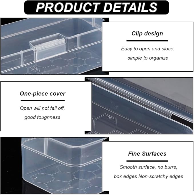 BENECREAT 4 Packs Rectangle Plastic Container Box, 6.4x2.6x1.8inch Clear Storage Organizer with Hinged Lid and Hanging Hole for Small Craft Accessories Office Supplies-NeatNest