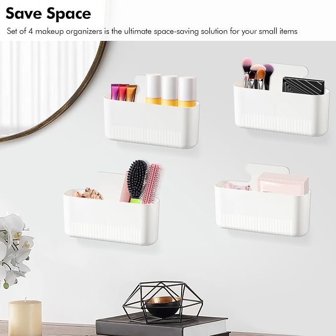 Poeland 4 Pack Magnetic Storage Box, Magnetic Cup Holder, Makeup Organizer for Bathroom, Bedroom, Fridge, Cabinet (Size L)