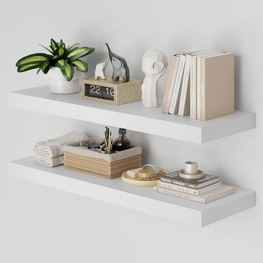 Heimlove 36 Inch Long Floating Shelf for Wall, 12" Deep White Floating Shelves Wall Shelves for Bedroom Living Room Bedroom, Wall Mounted Shelves for Storage Book Decor, Set of 2-NeatNest
