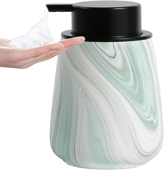 12Oz Foam Hand Soap Dispenser - Modern Ceramic Foaming Soap Dispenser with Easy-to-Press Pump, Reusable and Refillable Liquid Dish Soap Dispensers for Bathroom & Kitchen, Marble Green-NeatNest
