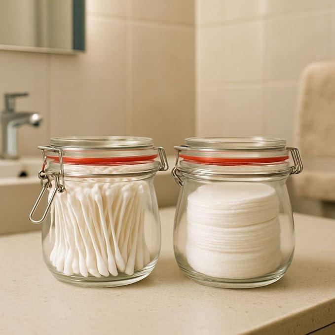 Generic Set of 2 airtight wide mouth glass jar with lid 17oz 0.5 liter Clear Glass Kitchen, Pantry Organizer. Keep your food, grains coffee, tea, cookies and candies dry, fresh. (Oval PC11002-F)