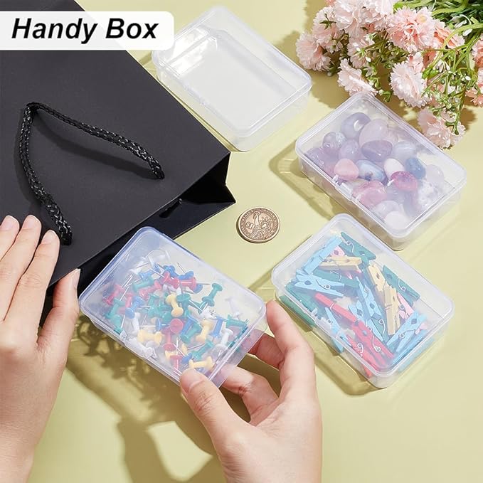 BENECREAT 12 Packs PP Plastic Bead Container Box, 3.7x2.6x1inch Rectangle Storage Organizer Box, Dustproof Case with Hinged Lid for Cards, Beads and Craft Supplies-NeatNest