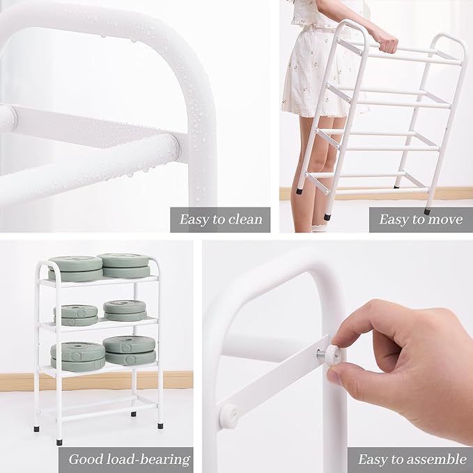 Expandable Shoe Rack, Adjustable Shoes Organizer Metal, Space-Saving Storage Shelf for Closet, Entryway, Front Door & Hallway,Sturdy and Easy Assembly (White, 4-Tier)