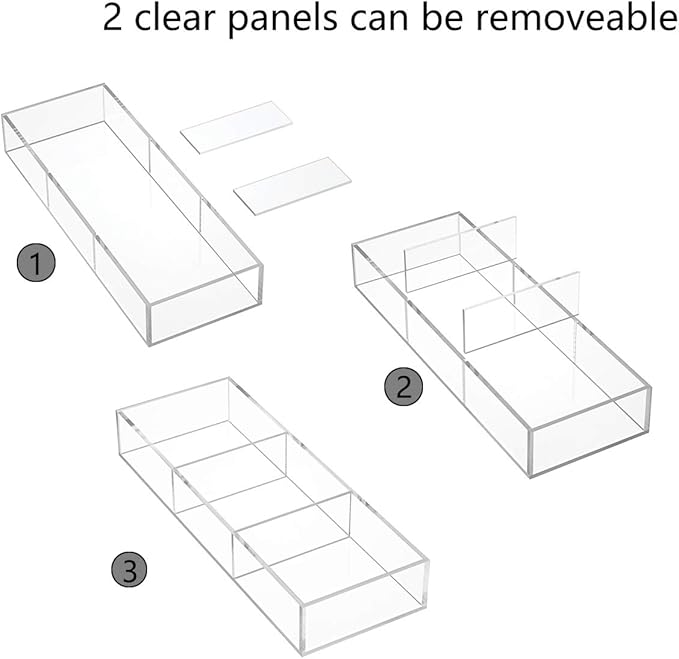 HIIMIEI 3 Section Clear Acrylic Drawer Organizer Tray, Office & Makeup Drawer Organizer (11.8x4.3 inch)-NeatNest