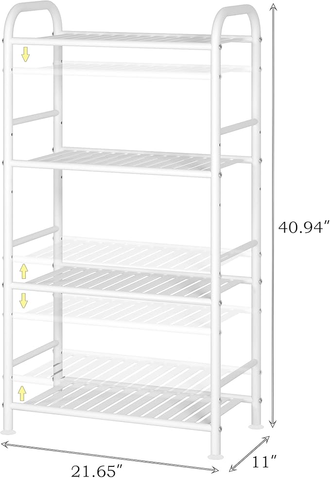 JSB 4-Tier Adjustable Shelving Unit, Heavy Duty Storage Rack Organizer Metal Corner Shelf for Kitchen Living Room Laundry Pantry Bathroom (White, 4 Tier)…