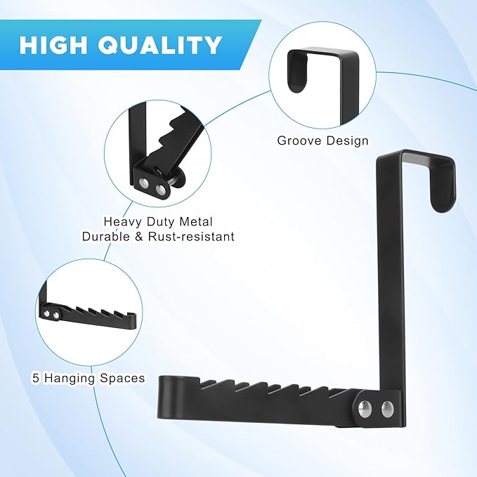 FYY Over The Door Hooks Hanger, 2 Pack Collapsible Folding Over The Door Organizer Rack Space Saving Hanging Storage Hanger for Clothes, Coats, Towels for Bedroom Bathroom Black-NeatNest